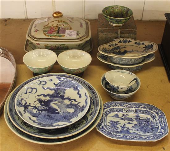 Blue & white Oriental ceramics, tureen etc(-)